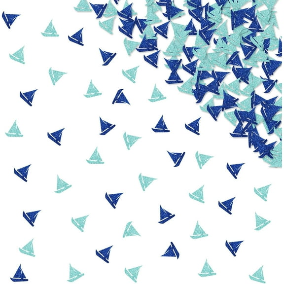 120pcs Sailboat Confetti, Ocean Sailing Ship Table Confetti, Blue Glitter Nautical Baby Shower Table Scatters for Boy, Ocean Theme Birthday/Gender Reveal Party Decoration