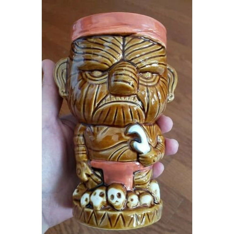 Handmade Angry Face Hawaiian HeadHunter Ceramic Tiki Drink. 13.5