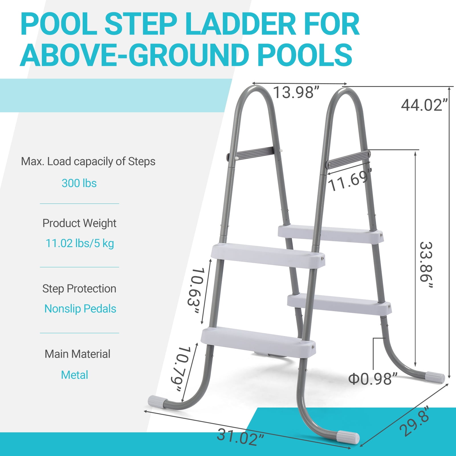 Ktaxon 2-Step 33" Steel Above Ground Pool Ladder, Heavy Duty Non-Slip, Gray Frame & White Steps
