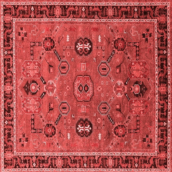 Ahgly Company Machine Washable Indoor Square Oriental Red Traditional Area Rugs, 7' Square