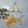 thumbnail image 4 of Levmjia Women's Metallic Two Piece Bikini Set Halter Top Side Tie Bottom Swimsuit Nylon Spandex High Waisted Beachwear Summer Swimwear Sets, 4 of 9