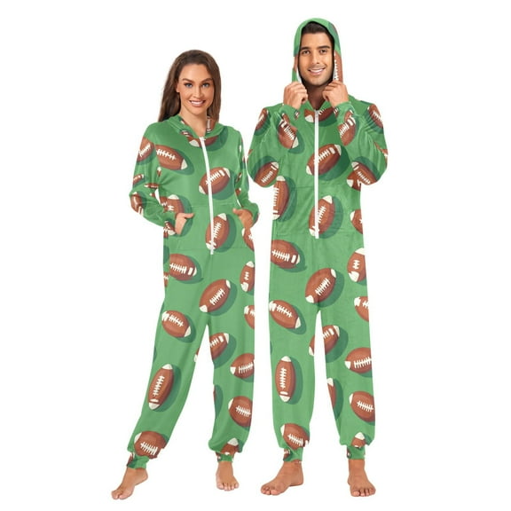 FORMRS Onesies Pajama for Adults Unisex Hoodie Winter Jumpsuit One Piece Sleepwear, Sizes S-2XL, American Footballs