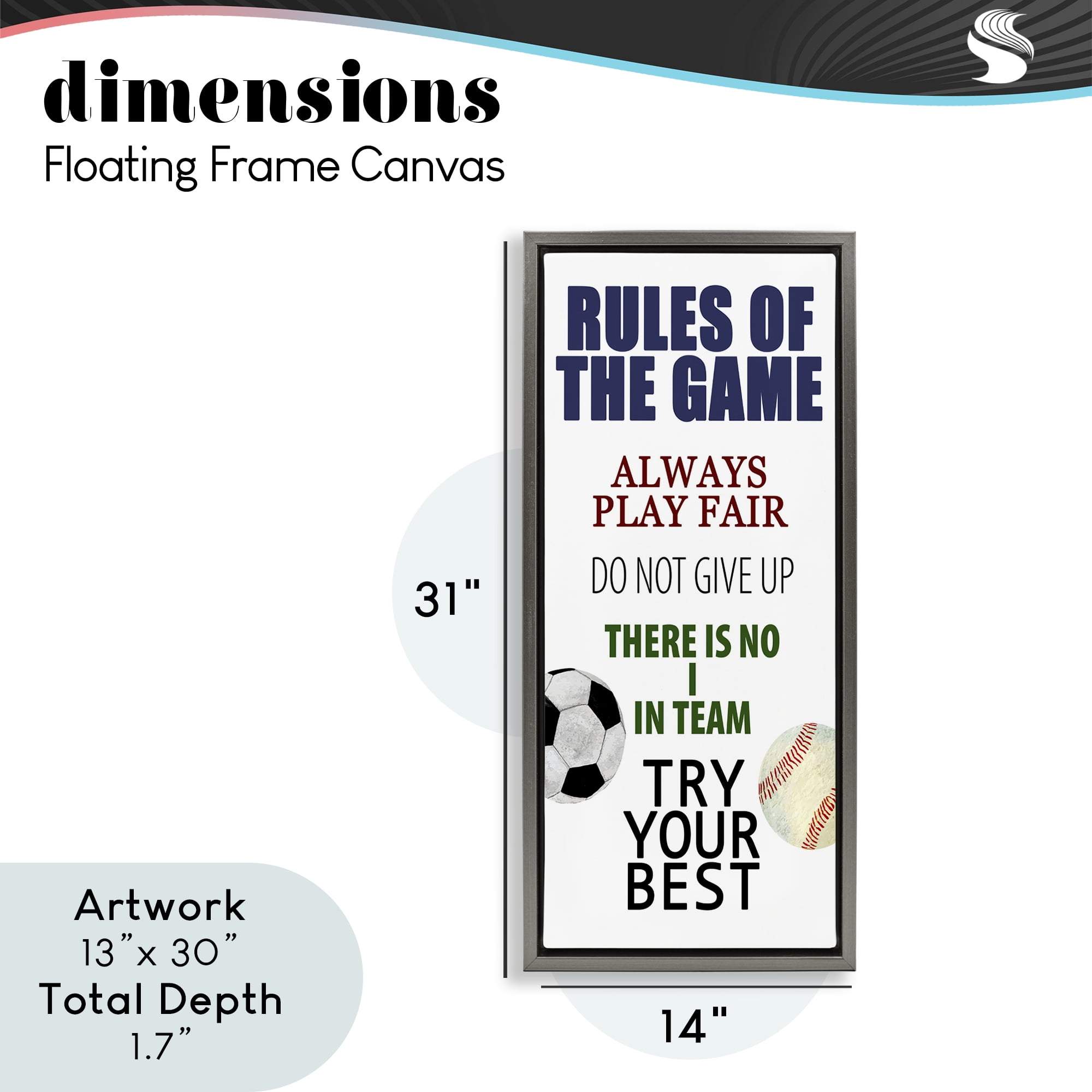 Fun Teamwork Rules of Game Gray Framed Floater Canvas Wall Art, design by Kim Allen