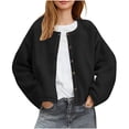 thumbnail image 4 of Homenesgenics Winter Coat Winter Clothes Womens Fleece Jackets Cropped Button Down Crew Neck Coats Fall Casual Trendy Outerwear Black L, 4 of 8