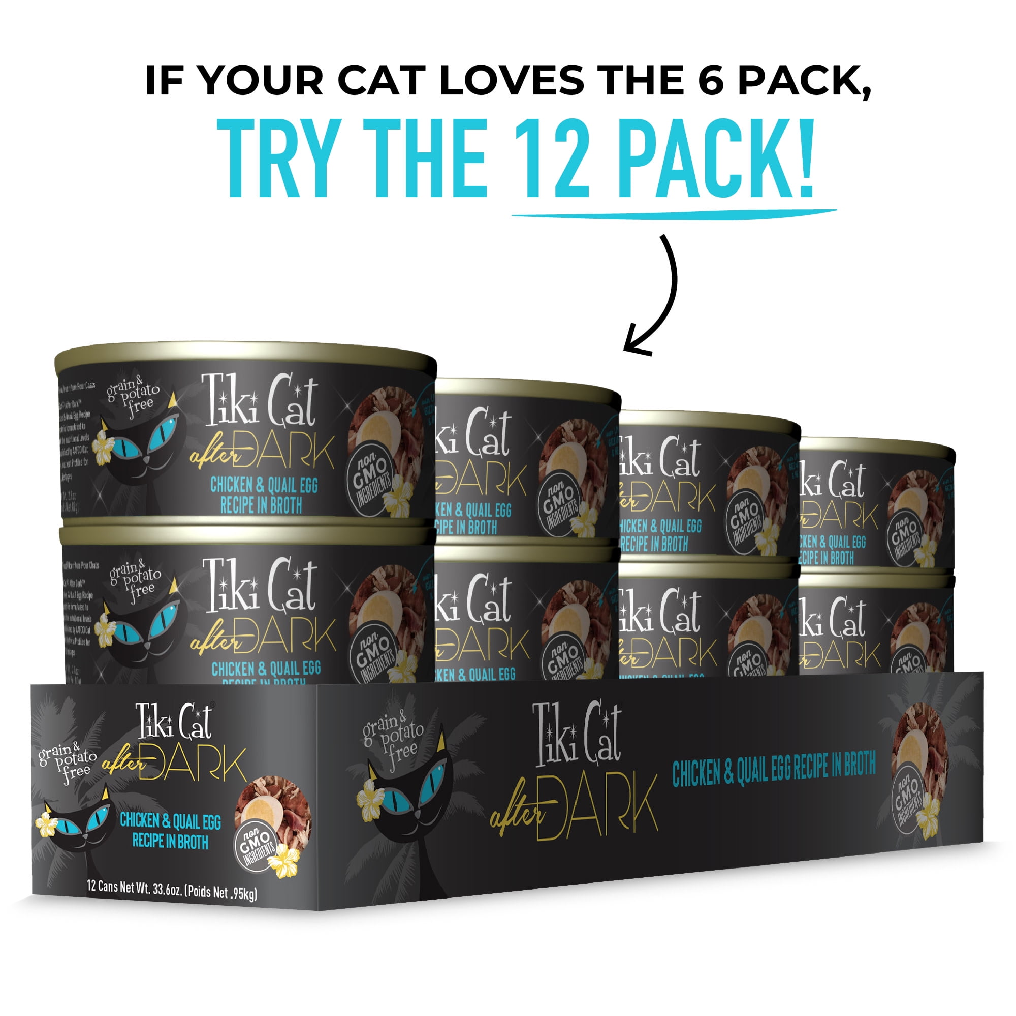 (2 pack) Tiki Cat After Dark Whole Foods Wet Cat Food, Chicken & Quail Egg Multi Pack, 2.8 oz. Can (6 Count)