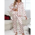 thumbnail image 3 of Women Valentine's Day Pajamas Set Long Sleeve Love Printed Satin PJ Sets Button-Down Pajama Sleepwear Loungewear, 3 of 7
