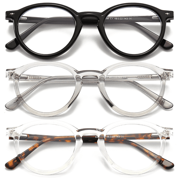 3 Pack Blue Light Glasses for Women Men, Advanced 99% Blue Light Blocking Computer Glasses - Anti Eyestrain & UV Glare Protection, Vintage Thick Round Rim Frame Eyeglasses