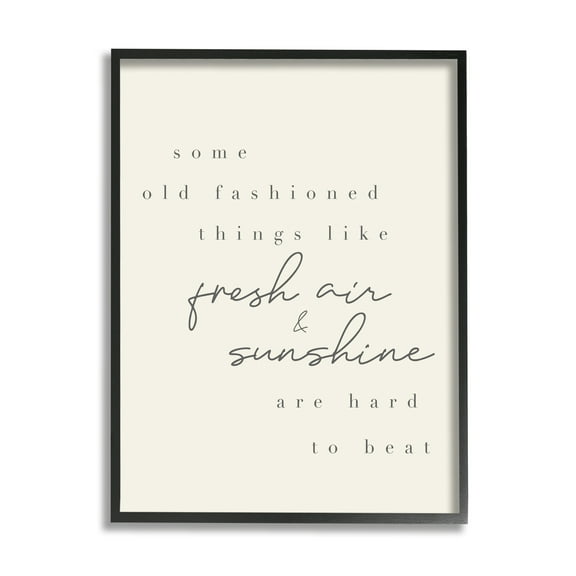 Stupell Industries Fresh Air & Sunshine Comforting Cursive Typography Graphic Art Black Framed Art Print Wall Art, Design by Daphne Polselli