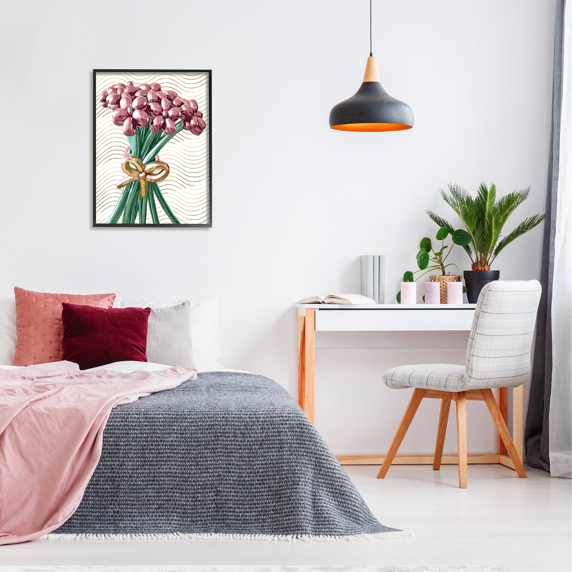 Stupell Industries Balloon Bouquet on Stripes Abstract Painting Black Framed Art Print Wall Art, 24 x 30