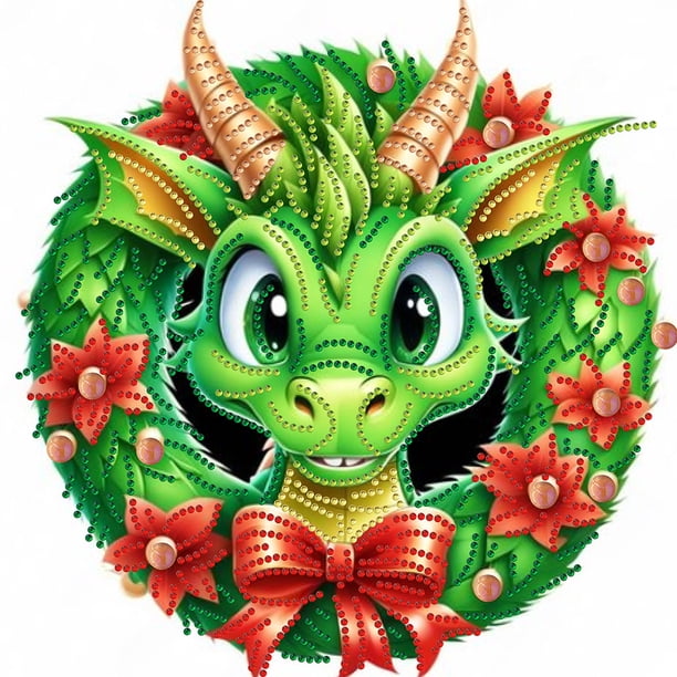 DIY Parcial Taladro en Forma Especial Pequeño Dinosaurio 30x30cm Verde