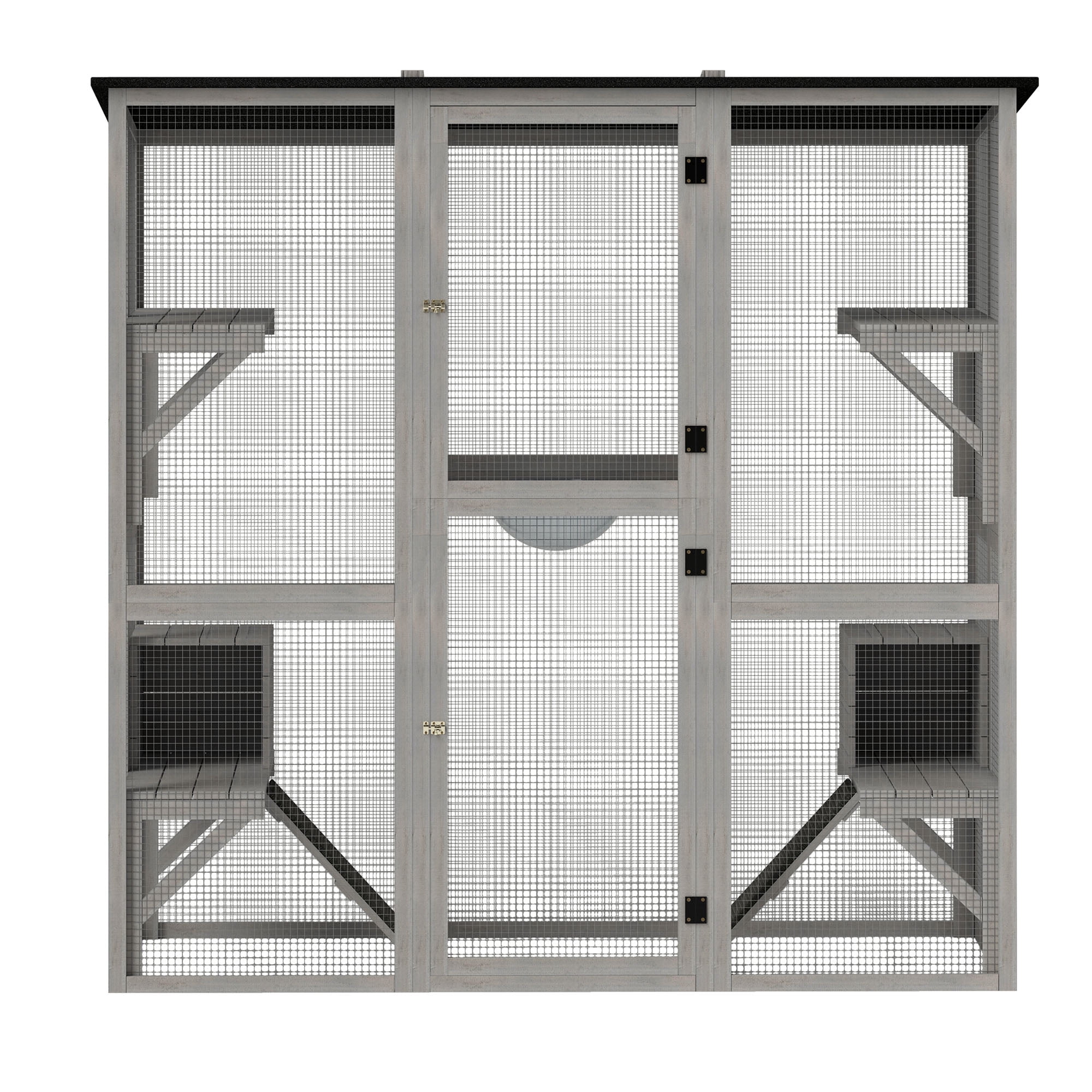 ModFusion 71" Weatherproof Wooden Cat Cage with 5 Platforms & 2 Cozy Houses – Durable Indoor/Outdoor Cat Enclosure with Sisal Stairs & Asphalt Roof