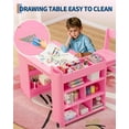 thumbnail image 4 of Multi-Functional Kids Art Table and 2 Chairs Set – Wooden Activity Desk with Large Storage Shelves – Perfect for Drawing, Reading, and Craft – For Playroom, Nursery, or Home – Pink, 4 of 8