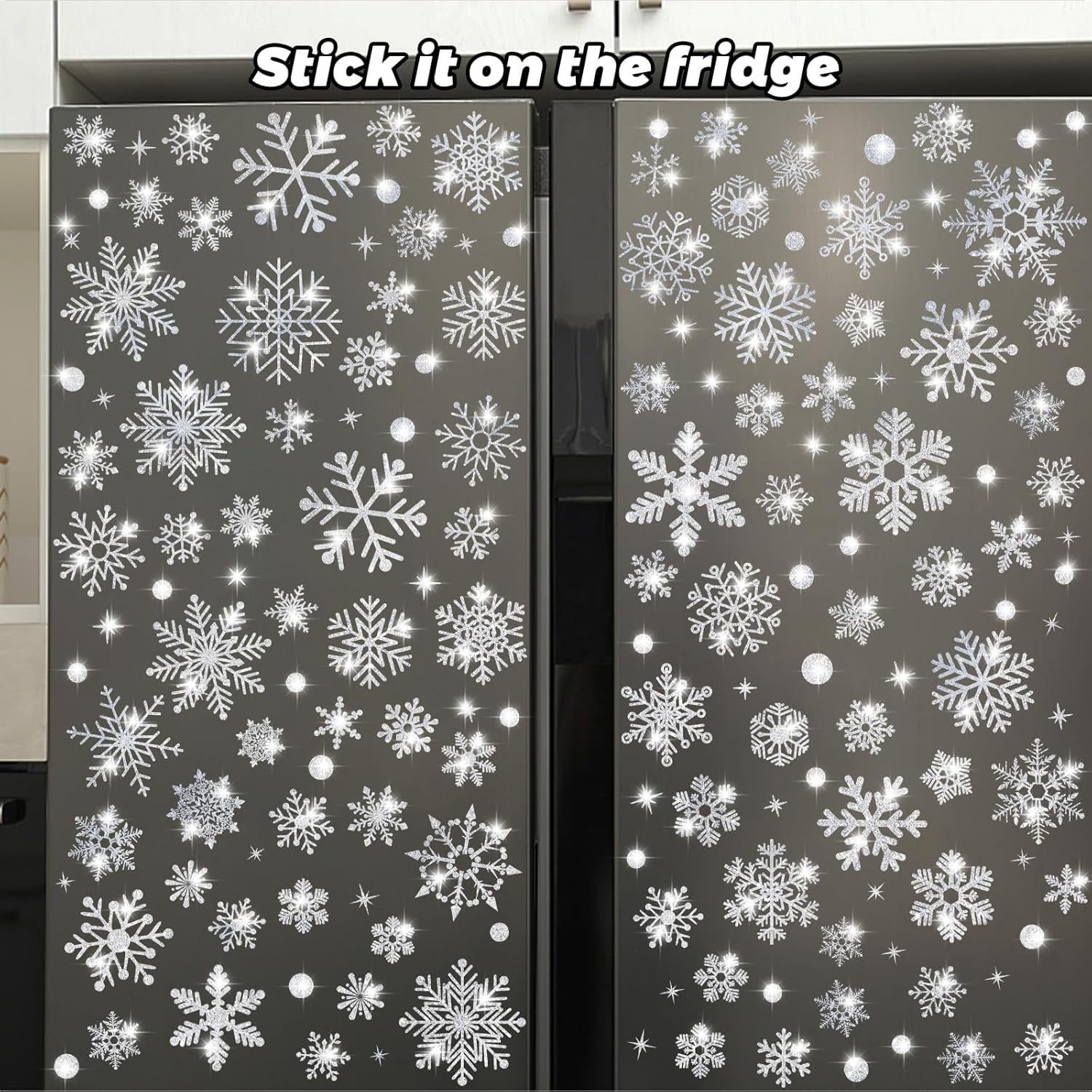 155 PCS Glitter Snowflake Window Clings, Christmas Window Clings for Glass Windows, Double Sided Reusable Christmas Window Stickers& Decals, Winter Clings for Christmas Window Decorations (9 Sheets)