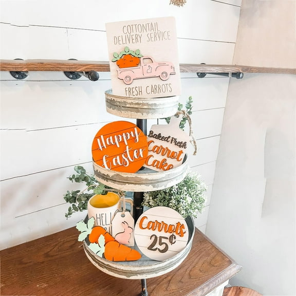 Easter Tiered Tray Ornament Decorative Home Decoration Metal 3 Tier Serving Tray Two Tie Tray