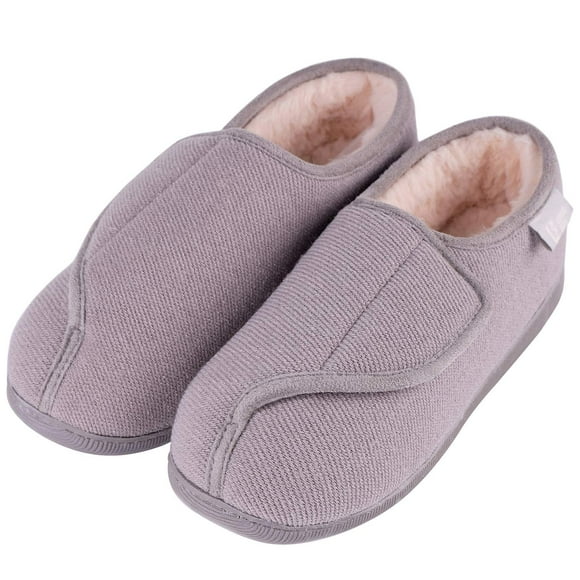 LongBay Womens Slippers Diabetic Shoes Wide Width for Edema Swollen Feet Arthritis Neuropathy Non Slip Indoor Outdoor (6 B(M), Gray)