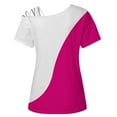 thumbnail image 5 of Women's Tops Trendy Cross One Shoulder Color Block Crew Neck Short Sleeve Shirts Summer Casual Loose Blouses (XL, Hot Pink), 5 of 5