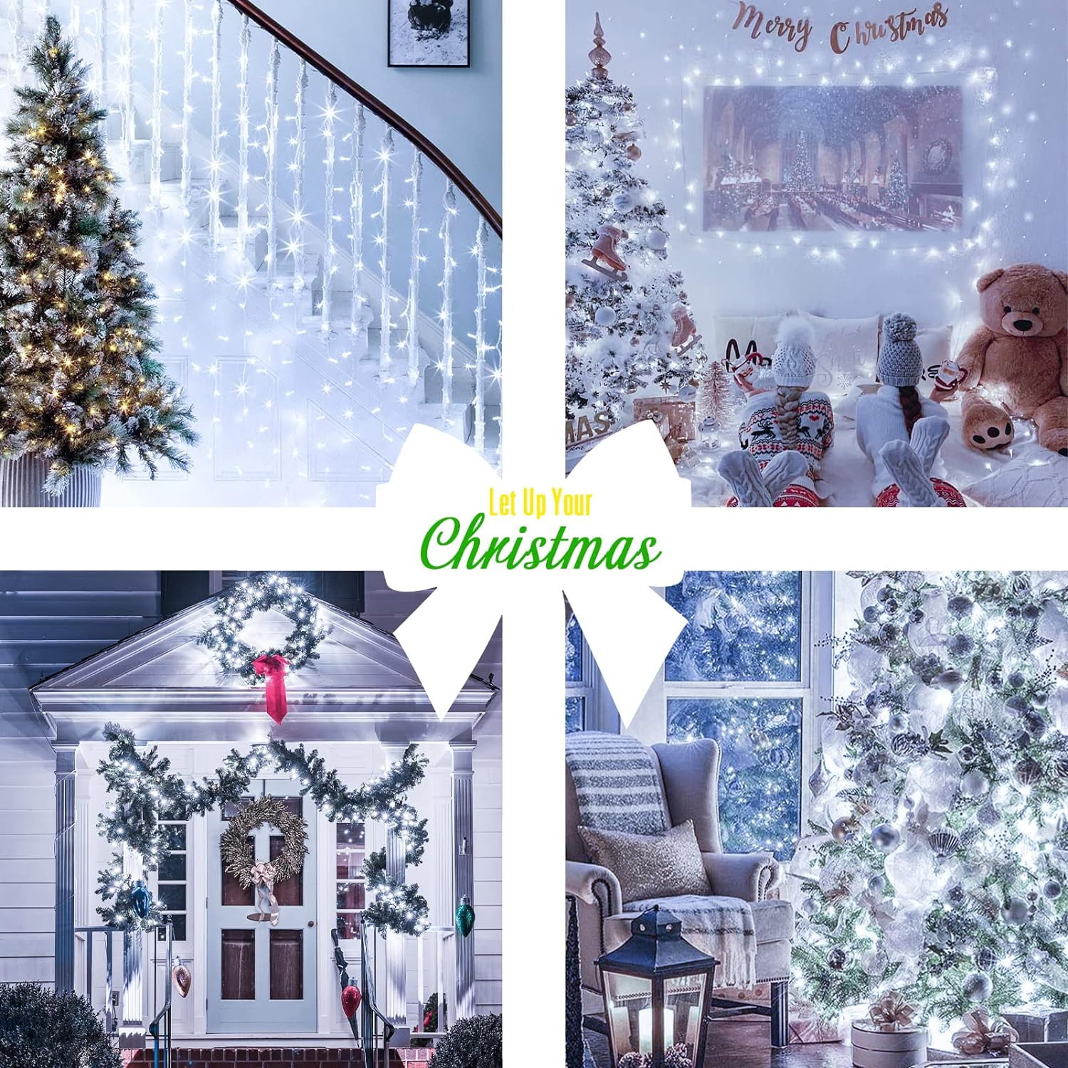 2 Pack White Battery Operated Christmas String Lights, Each 33ft 100 LED Wedding Lights Outdoor Indoor, with 8 Modes Remote Waterproof