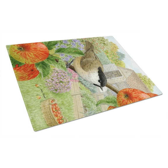Caroline's Treasures Coal Tits Glass Cutting Board Large