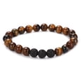 thumbnail image 1 of Xiao Hua Pulsera de cuentas hecha a mano, ideal para hombres y mujeres, con cuentas de piedra volcánica natural (marrón y negro)., 1 of 3
