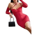 thumbnail image 5 of hirigin Women Long Sleeve Off-shoulder Dress Casual Solid Color Spaghetti Straps Bodycon Party Dress for Club, 5 of 9