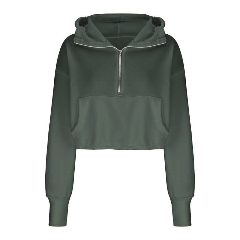 Loose Sleeve Hoodie for Women Half Zip V Neck Crop Pullover with