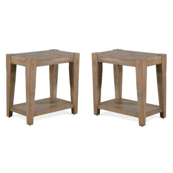 Home Square 25" Modern Mindi Wood Chair Side Table in Weathered Brown - Set of 2
