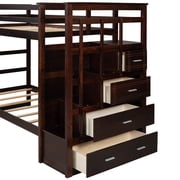 Harper & Bright Designs Twin Over Twin Bunk Bed with Trundle and Stairs, Wood Kids Bunk Beds with Storage Drawers and Guardrail for Teens Adults, Espresso