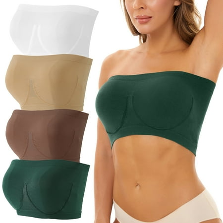 

wofedyo tube tops for women 4 Pieces Sports Bras For Women Plus Size Strapless Bra Bandeau Tube Padded Top Stretchy Yoga Fitness Bra bras for women