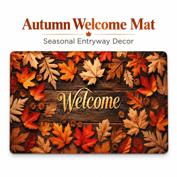 Fall Welcome Doormat, Autumn Maple Leaf Decorative Mat, Skidproof Entryway Rug for Front Door Halloween Thanksgiving Home Decor,15.8x23.6in