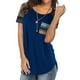 thumbnail image 3 of Camiseta de mujer de manga corta con cuello redondo y bolsillo a rayas en la parte superior, azul, M Scienceny  AP001586-12, 3 of 6