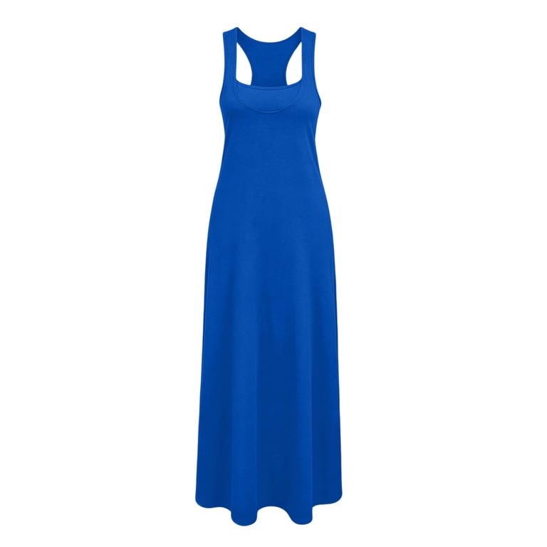 Women's Maxi Dress Sleeveless Square Neck Double Strap Two Piece Loose Straight Long Tank Set for Summer Casual Wear, Loose Dresses for Women Summer Dark Blue XL