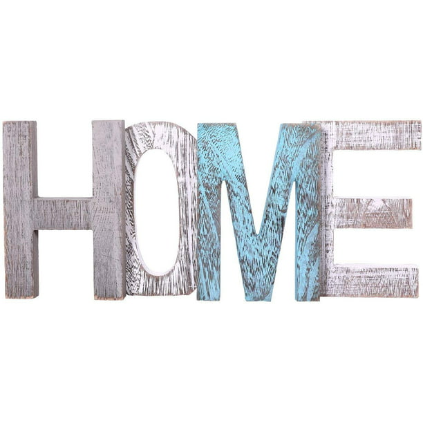 Comfify Home Decorative Wooden Letters Large Wood For Wall Décor In Rustic Blue White And Grey Decoration Living Room Accents Farmhouse Decor Com - Home Decor Wooden Wall Letters
