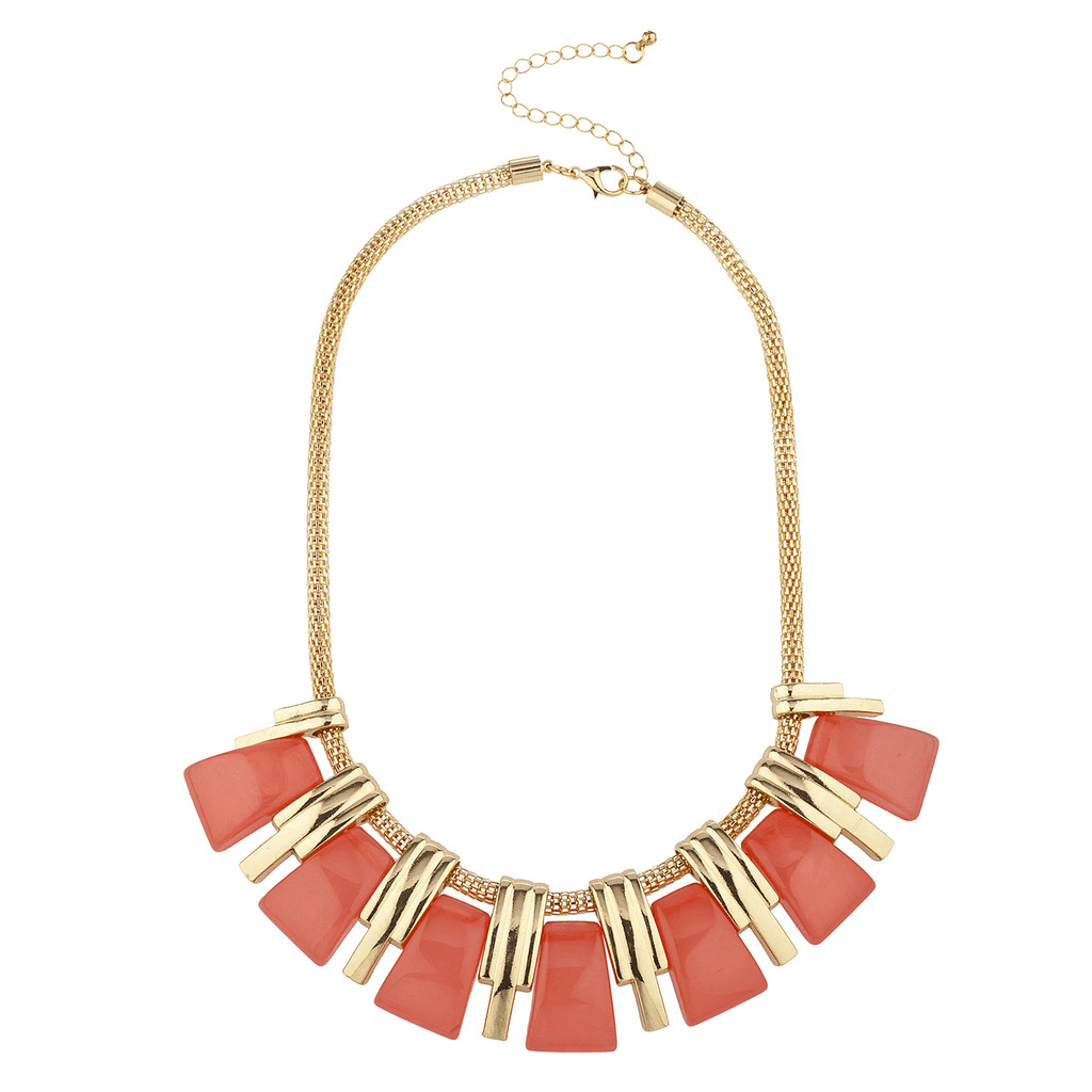 Lux Accessories Goldtone and Pink Circle Stone Collar Bib Statement Necklace