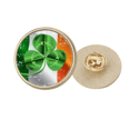 thumbnail image 1 of Trèfle d'Irlande Drapeau National Vert Rond Métal Broche d'Or Clip, 1 of 3