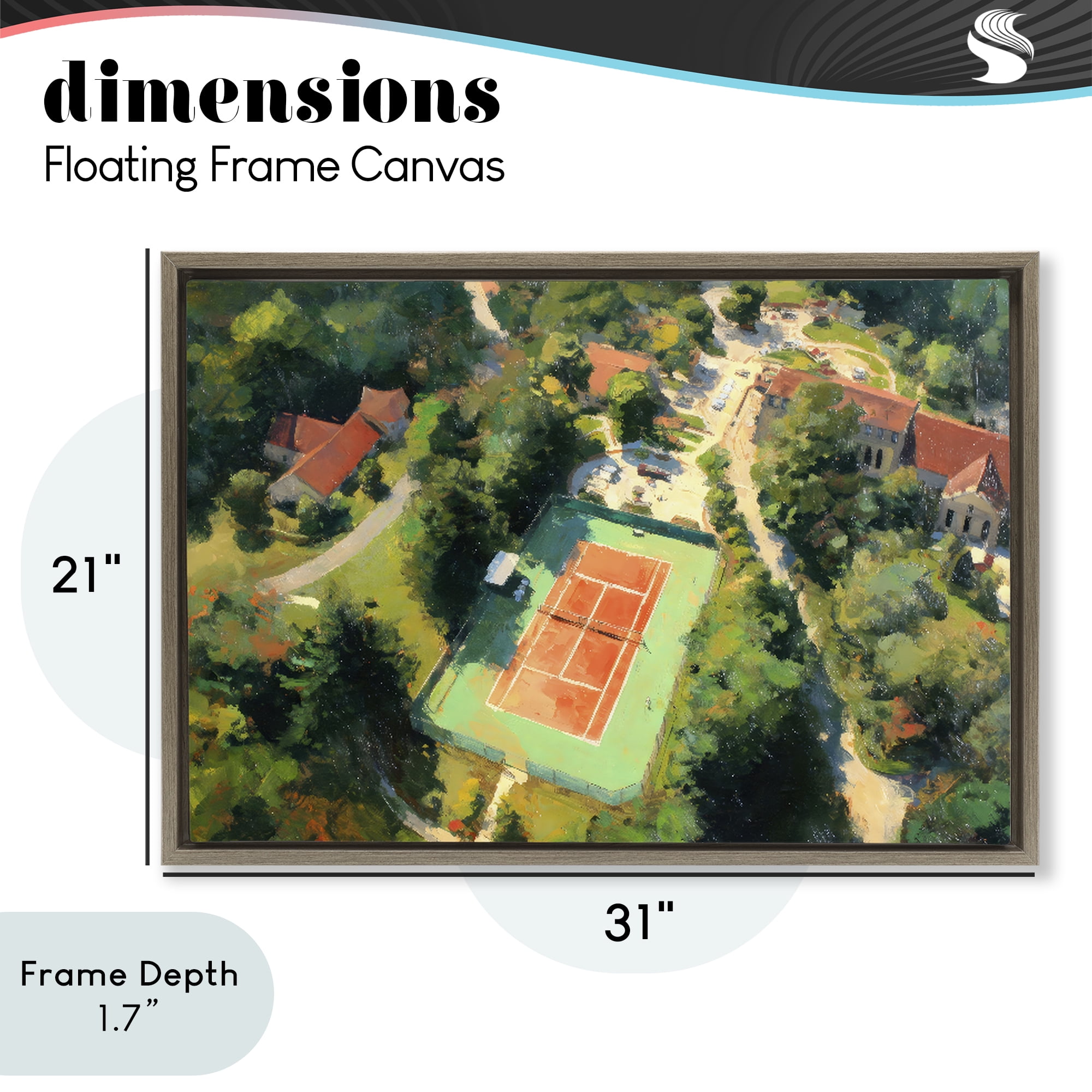 Stupell Industries Aerial Tennis Court Park Brown Framed Floater Canvas Wall Art, design by Petal Prints Design