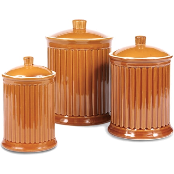 Omniware Simsbury 3-Piece Canister Set - Ceramic Storage Jars with Airtight Lids, Lead-Free Glaze, Dishwasher Safe - Vintage-Inspired Kitchen Containers for Flour, Sugar, Coffee (Honey)