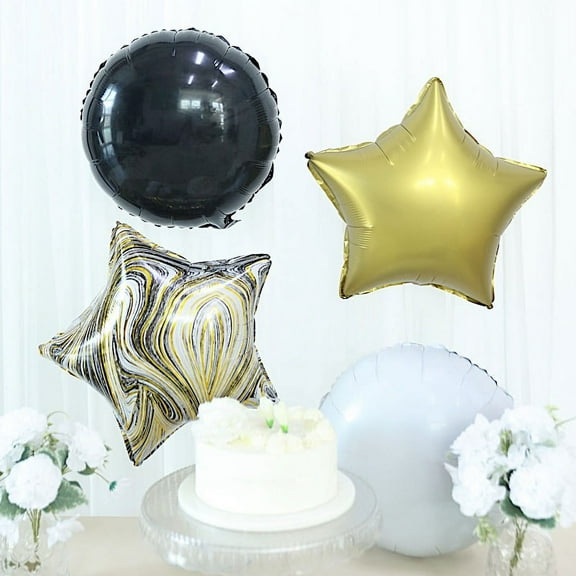 BalsaCircle 6 Gold Black White Round Crown Stars Mylar Foil Balloons Set Party Events Decorations Supplies