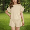 thumbnail image 6 of Cethrio Girls Outfit Sets, Relaxed Fit 2 Piece Ruffle Sleeve T-shirts & Shorts Set Beige Size 8-9T, 6 of 7