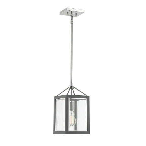 Gray with Polished Nickel Accents One Light Pendant from the Carlton Collection