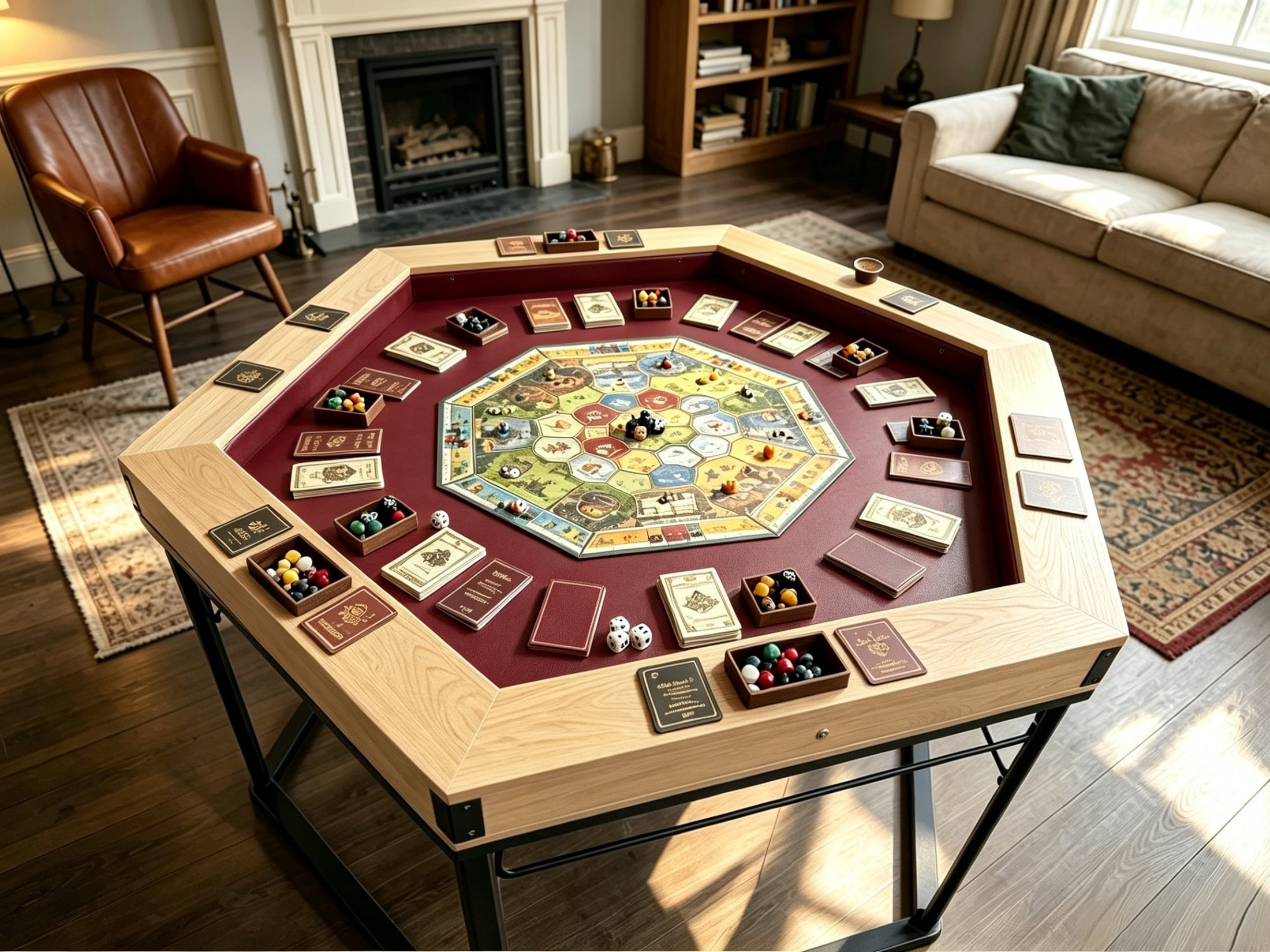 Vinform Solid Wood Board Game & Card Table for Game Rooms, 4-6 Players, 54"x31" Spacious Gaming Surface with Removable Top, Includes Game Mat