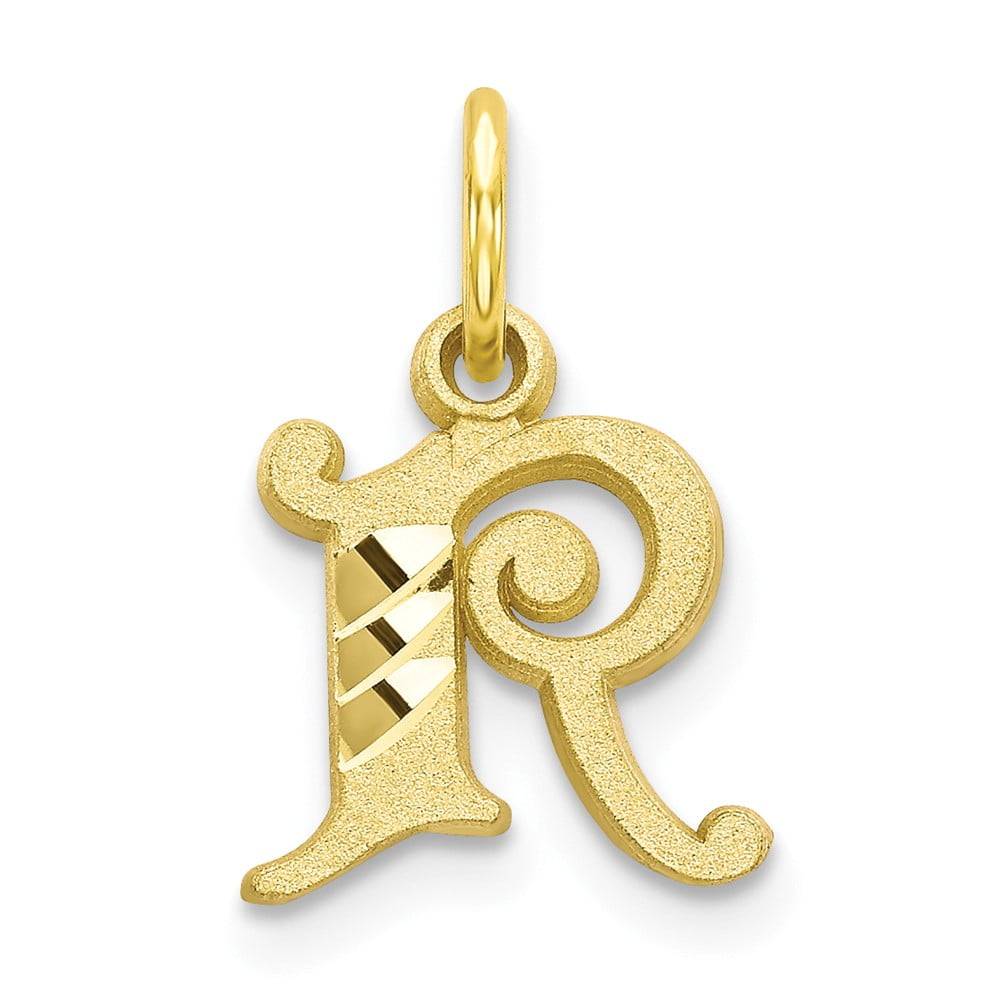 Solid 10k Yellow Gold R Block Initial Letter Alphabet Charm Pendant 