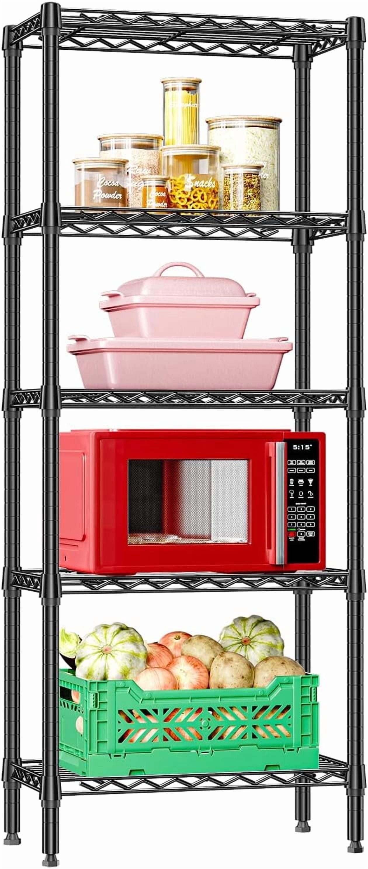 M MZG 5 Tiers Wire Shelving Unit, Dimensions: 23.6"W x 11.8"D x 59.5"H, Total Capacity 1250 lbs, Black