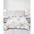 thumbnail image 2 of Quilts Full Size Bedding Set, Beige Starfish Coastal Lightweight Quilted Comforter, Summer Beach Nautical Ocean Soft Reversible Bedspread Coverlet with Pillow Covers for All Season, 78" x 90", 2 of 7