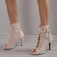 thumbnail image 4 of Stiletto Heels for Women Dance Ankle Boots Open Toe Booties Breathable Mesh Dancing Heels Boots Lace up Sandals, Beige, Size 6.5, 4 of 9