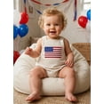 thumbnail image 6 of BemeyourBBs Newborn Baby Boy Girl My First 4th of July Outfit Patriot Independent Day Summer Clothes Romper Overalls USA Flag Embroidery Sleeveless Square Neck Backless Jumpsuit Bodysuit Overalls, 6 of 9