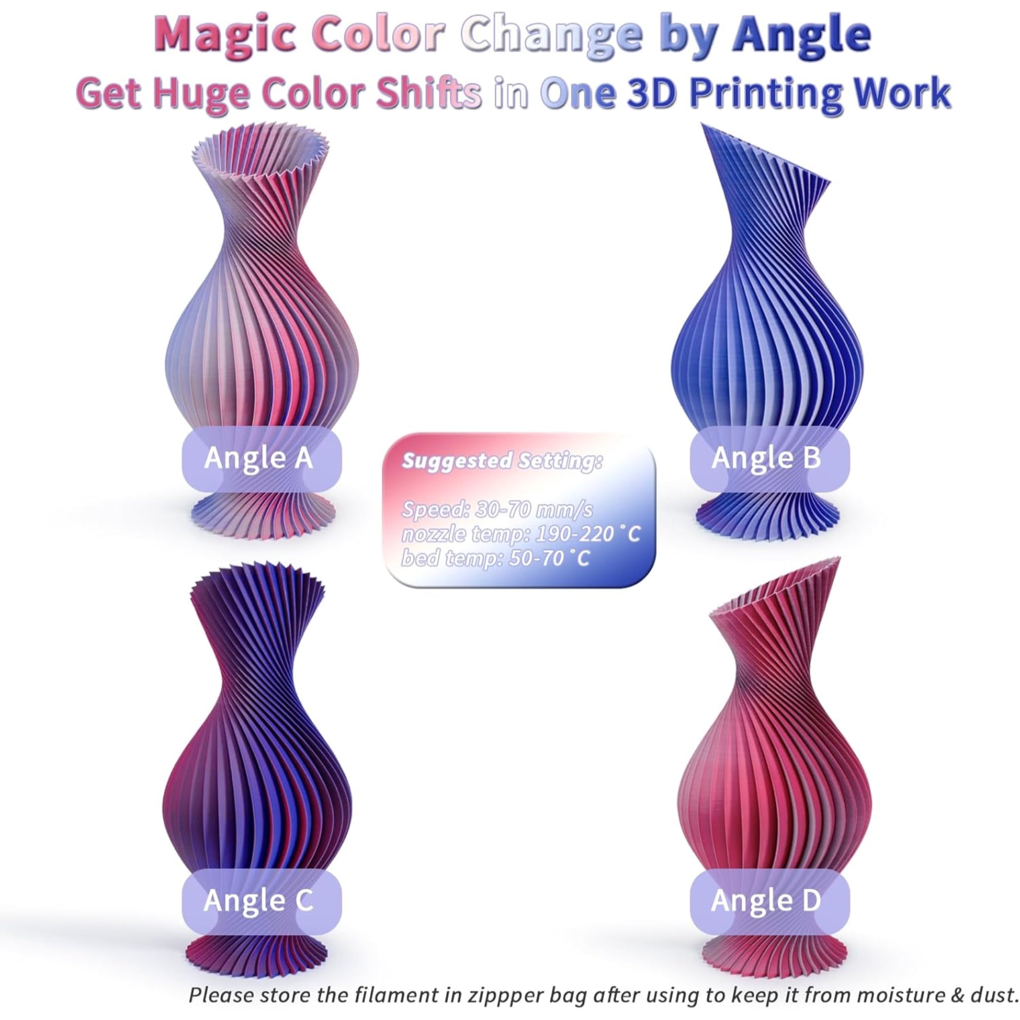 Ziro 3D Tri-color Matte PLA 1.75mm 1kg, Frosted Berry