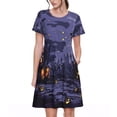 thumbnail image 1 of JUNZAN Robe à Manches Courtes Imprimée Halloween Maison Mystère pour Femmes, Robe Décontractée Confortable, Mélange Polyester Spandex Doux, Tenue Quotidienne Élégante pour l'Été, 1 of 6