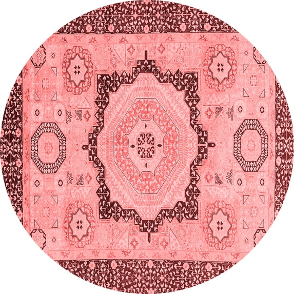 Ahgly Company Machine Washable Indoor Round Abstract Red Modern Area Rugs, 6' Round