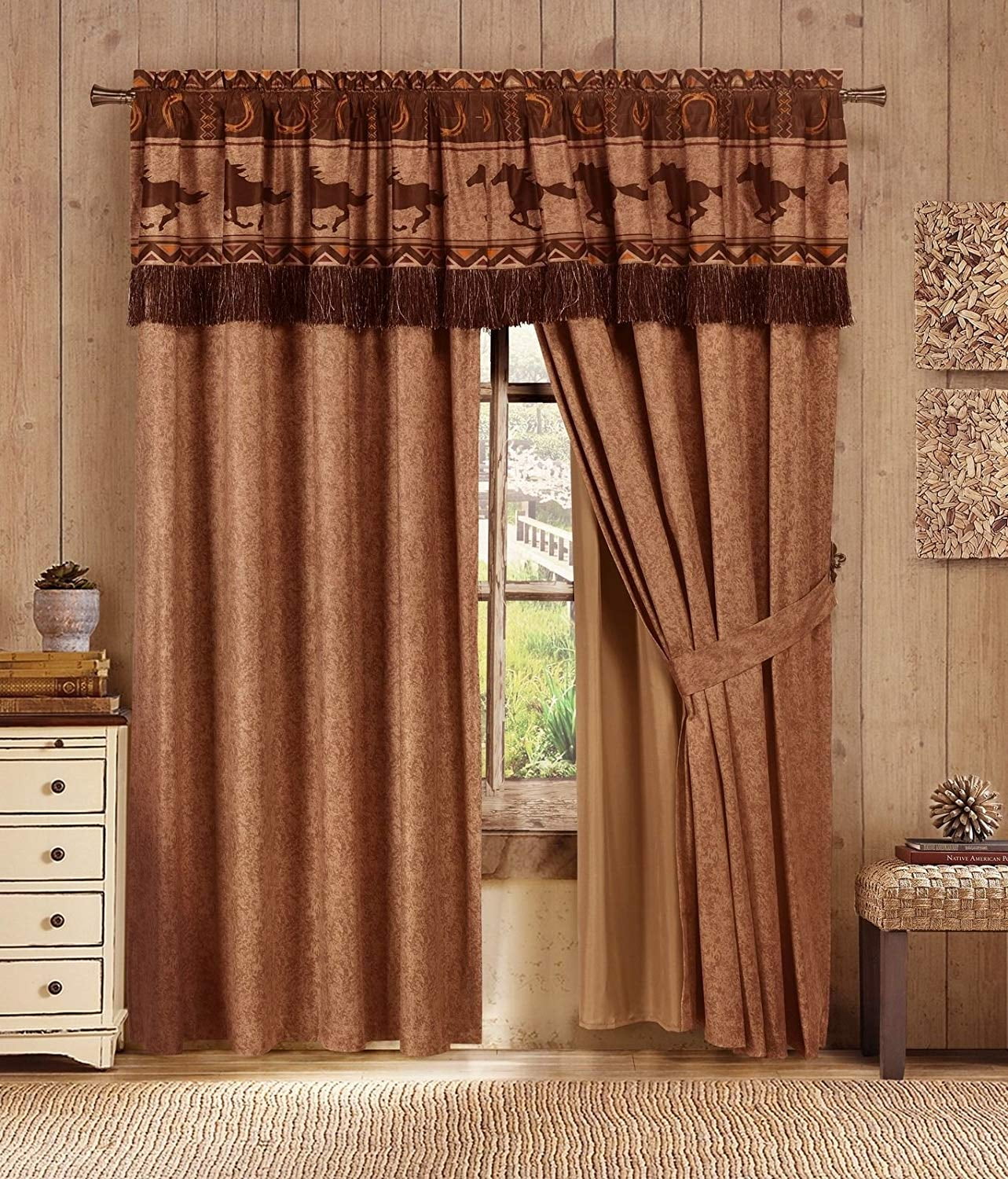 Chezmoi Collection 4pc Microsuede Embroidered Western Star Window Curtain Set 