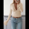 thumbnail image 4 of Blusas de Encaje con Cuello en V y Larga para Salir para Mujer Caqui M, 4 of 8